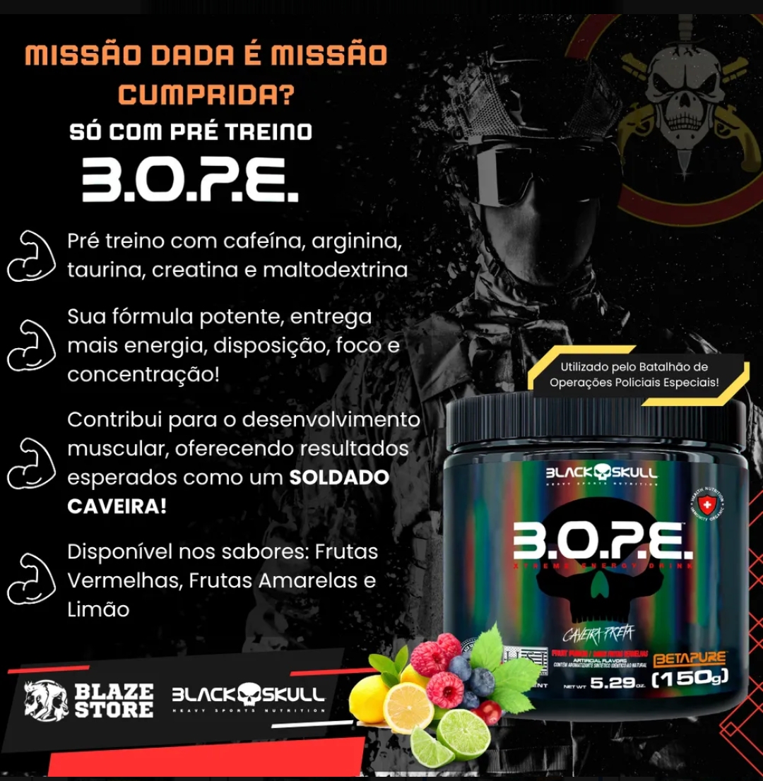Pré treino B.O.P.E. 150G BLACK SKULL - Imagem 2