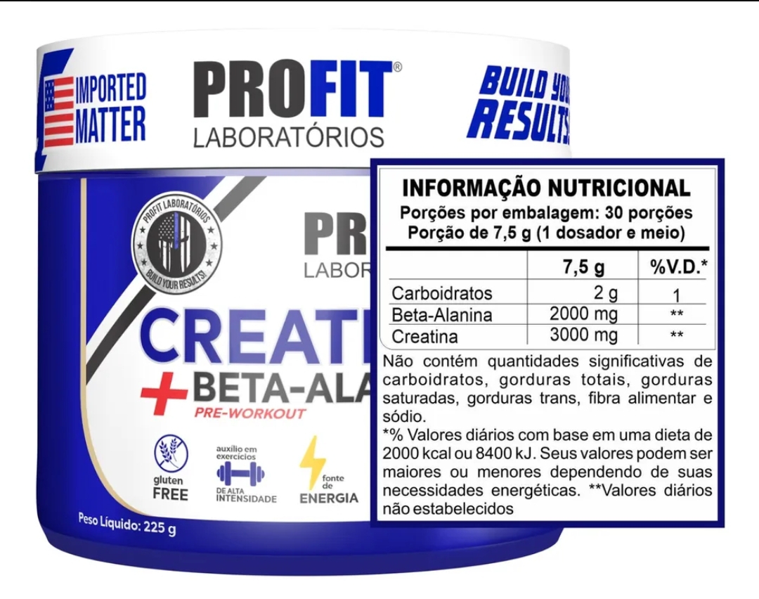 Creatina+ beta alanina 225g Profit labs - Imagem 3